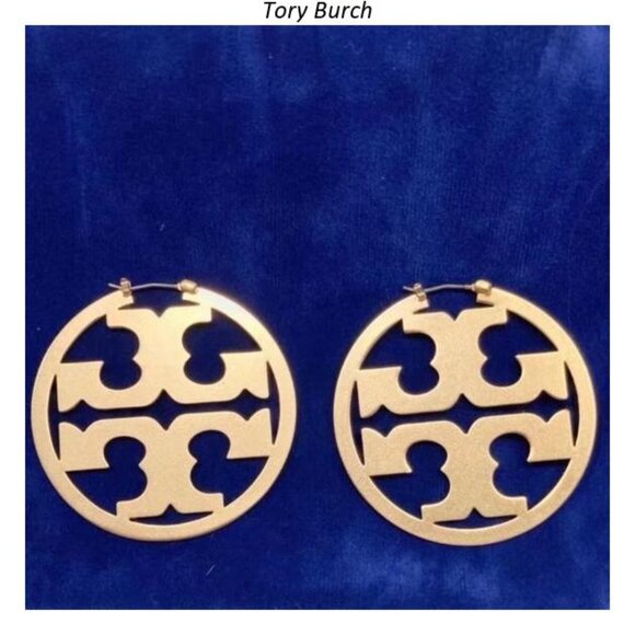 Tory Burch Miller Logo Gold Hoop Earrings - Picture 2 of 4